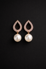 Rose Gold Teardrop Pearl Dangle Earrings with CZ Stones - Image 3