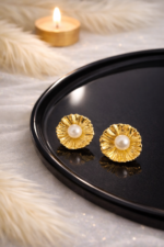 Elegant Gold Flower Pearl Stud Earrings for Women