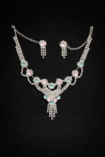 Elegant Pastel Stone Silver Necklace Set with Earrings - Image 4
