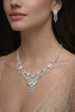 Elegant Pastel Stone Silver Necklace Set with Earrings - Image 3