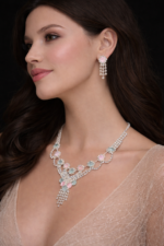 Elegant Pastel Stone Silver Necklace Set with Earrings - Image 5