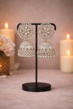 Silver Oxidised Floral Jhumka Earrings with Stone