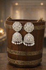 Elegant Silver Look Pearl Jhumka Earrings for Women - Image 2