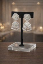 Elegant Silver Look Pearl Jhumka Earrings for Women - Image 3