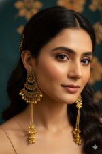 Golden Antique Multi-Layer Long Chain Ghungroo Ethnic Earrings - Image 3