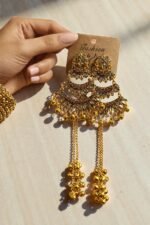 Golden Antique Multi-Layer Long Chain Ghungroo Ethnic Earrings