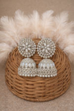 Silver Oxidised Floral Jhumka Earrings with Stone - Image 3