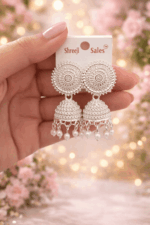 Traditional Silver Oxidised Round Jhumki Earrings with Pearl Drops