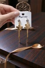 Elegant Korean Gold Flower Drop Earrings with Crystal Stud