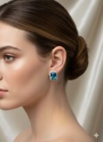 Blue Crystal Rectangular Stud Earrings - Image 6