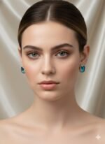 Blue Crystal Rectangular Stud Earrings - Image 4