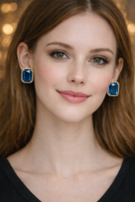 Blue Crystal Rectangular Stud Earrings - Image 3