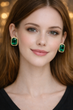 Emerald Green Crystal Stud Earrings - Image 3