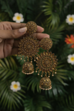 Antique Gold Floral Designer Jhumka Earrings with Pearl Drops