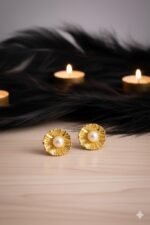 Golden Bloom Pearl Stud Earrings.