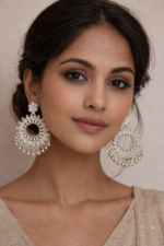 Oxidised Silver Chandbali Statement Earrings - Image 3