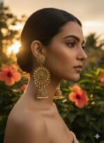 Antique Gold Floral Designer Jhumka Earrings with Pearl Drops - Image 2