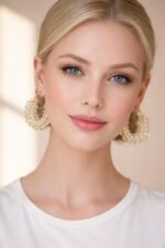 Elegant Gold Plated Crystal Beaded Hoop Earrings for Women | Stylish Party Wear Korean Inspired Bali - Image 2