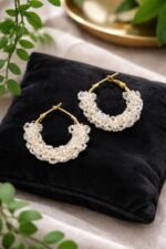 Elegant Gold Plated Crystal Beaded Hoop Earrings for Women | Stylish Party Wear Korean Inspired Bali
