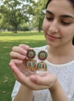 Traditional Gold-Tone Stone Studded Jhumkas - Image 4