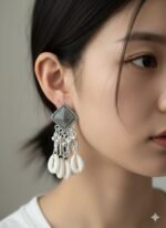 Silver Traditional Tassel Shell Earrings - Image 4
