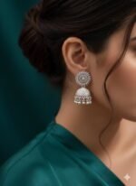 Oxidised Silver Jhumka Earrings - Image 3